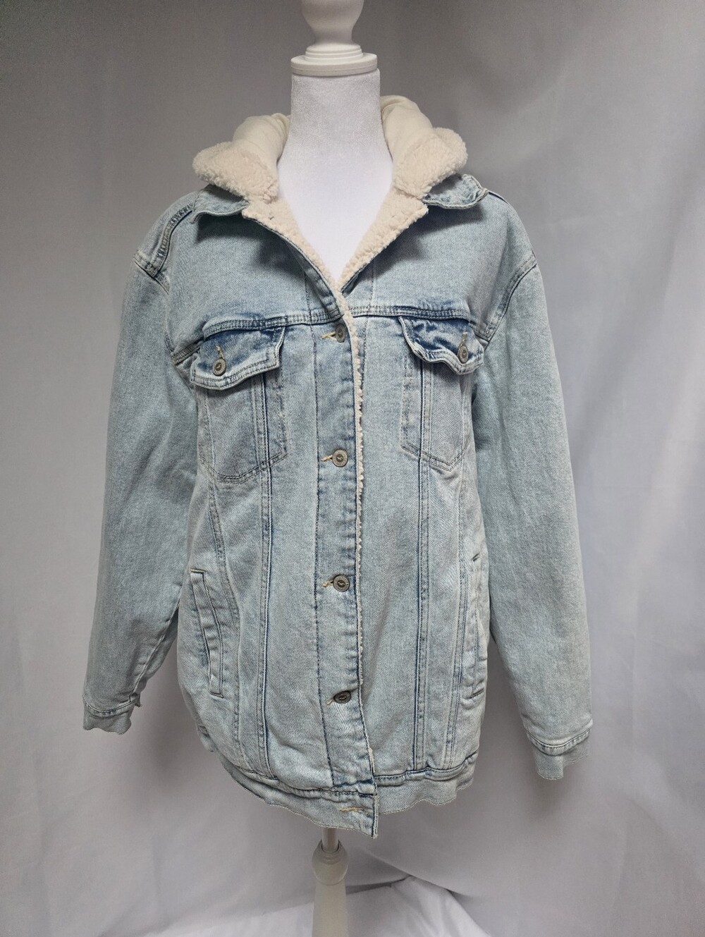 Hollister Sherpa Lined Denim Jacket Women's L Light Wash Hooded
